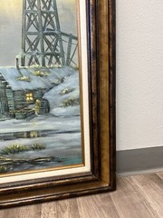 G. Hrat Oil Art Painting Wooden Frame 32”/28” A Man On Horse Village Landscape