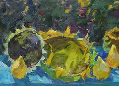 Oil painting Sunflowers Ukrainian painter Canvas Unframed original landscape