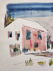 Vintage Alfred Birdsey BERMUDA HOUSES STREET Original Watercolor Painting Singed