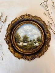 Miniature Sheep Oil Painting: Framed Farmhouse Wall Art