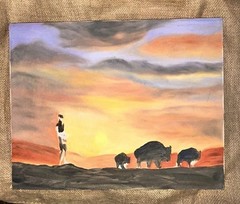 VTG Original Native American Buffalo HOME ON THE RANGE WEST USA 16×20” Canvas