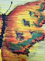 VTG Homemade Folk Window Shade Painting 44”x32” Butterfly Yellow, 1 Of A Kind