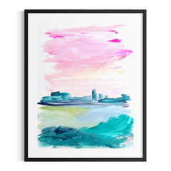 Original Abstract 9×12 Landscape Acrylic Painting Bold Paper Wall Art