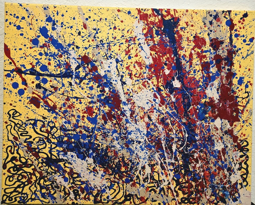 Multi Color Mixed Media Absract Acrylic Paint On Canvas Art 20 X 15