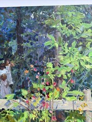 GARDEN PAINTING PORTRAIT IMPRESSIONIST LANDSCAPE PATH FAMILY GERARD MERFELD OIL