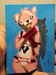 aceo original artcard acrylics „Cuddle Team Leader“ (OOAK) ATC 1/1 Limit signed