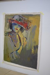 Original Oil Painting Elegant Woman in Red Hat Abstract Portrait Fine Art Canvas