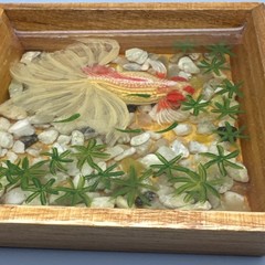 Original 3D Goldfish Painting Epoxy Resin Art Wood Box 5.5”