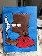 Hand-Painted Cartoon Character Painting Holding Knife, Small Unframed Canvas