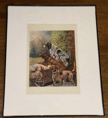 MINIATURE ORIGINAL VINTAGE W.C. VINCENT PAINTING OF DOGS SIGNED!