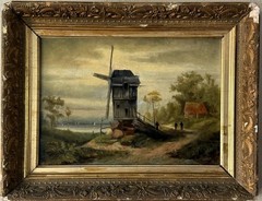 ANTIQUE 19TH CENTURY EUROPEAN LANDSCAPE OIL PAINTING OLD EUROPE SEASCAPE 1880s