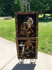 2 1970’s Framed Velvet Paintings of Bullfighters. ( signed )20″×24″
