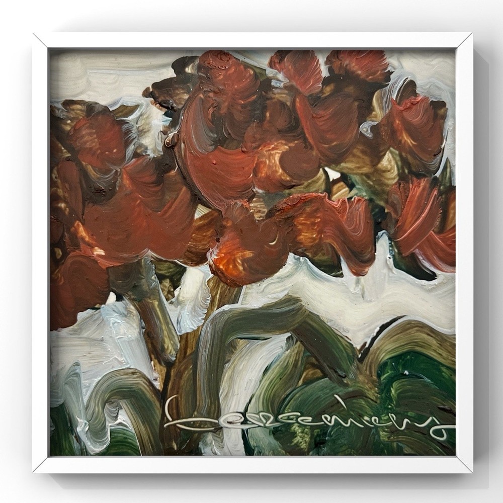 Red Geranium Flowers Art Original Oil Painting Framed Geraniums Artwork Floral