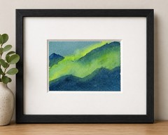 Original Watercolor ACEO landscape “Emerald Mist” Signed and Dated, OOAK