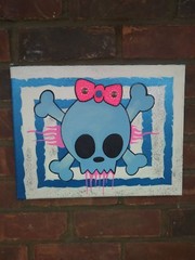 Original Skull Painting – Glitter Designs & Spiked Bow – 11 x 14 inches