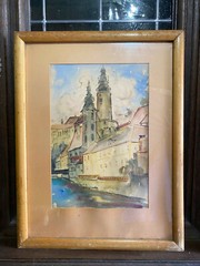 ::AQUARELL ANSICHT VON KRUMAU IN BÖHMEN 1939 TSCHECHIEN ANTIK SIGNIERT SELTEN