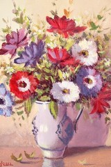Francisco Javier Torregassa „Anemone“ Oil Painting Autograph H 19.6 x W 16.1 in