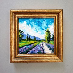 Lavender Field Painting Provence Original Art Impasto Oil Painting Unframed 6х6