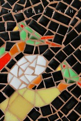 WOW! VTG ORIG ART TILE MOSAIC! BIRD PARROTS 50S DAD SON PAINTING MID CENTURY MCM