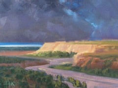 TOM HAAS painting ‚Mesa Storm‘ oil 9″x12″ northern Arizona desert wash mountains