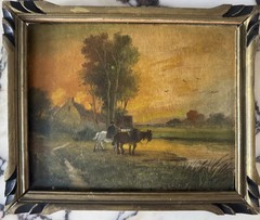 Antique Landscape Oil Painting in Original Frame France