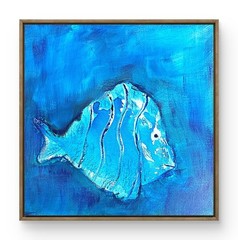 Original Tropical Fish Painting 10×10 Acrylic Canvas Blue Aqua Signed
