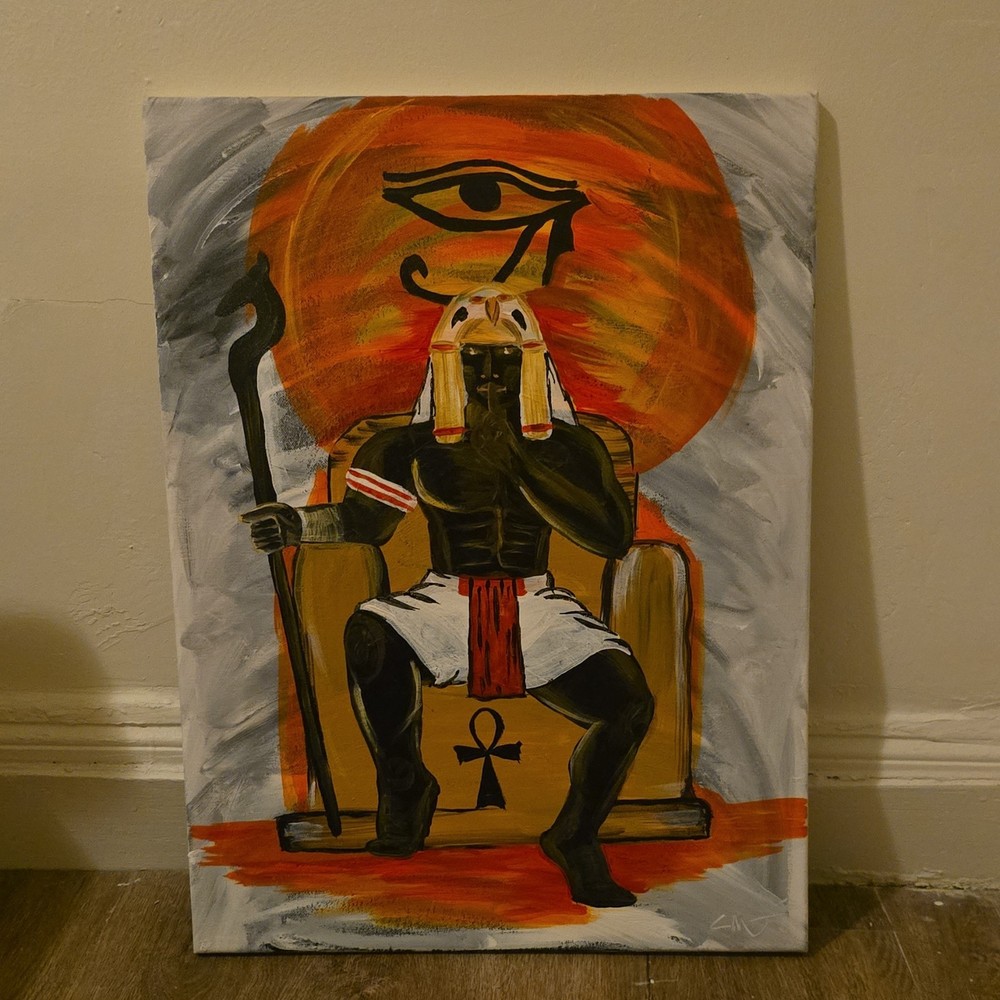 Egyptian Mythology Acrylic Painting on Canvas, Modern, Unframed, Handmade