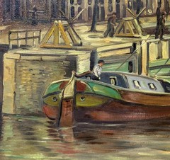 H.J. Topman Oil Painting – Vintage Dutch Impressionist Amsterdam Cityscape