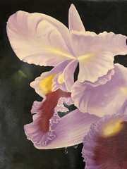 Vintage Original Oil Painting Iris Flowers Signed J. Sicangco 18 x 25 Canvas