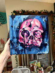 Pink and Purple Skull Acrylic Original Painting – 10×10 Canvas UNFRAMED Artwork