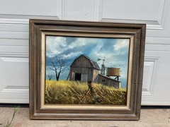 Listed Artist Hector Salas Oil Canvas Painting Rural America Burn Landscape