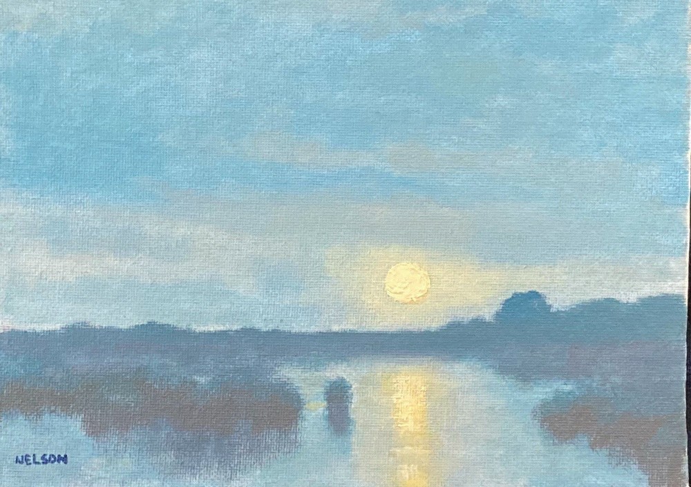 New Full Moon Wetlands Realism Landscape OIL PAINTING ART IMPRESSIONIST Original