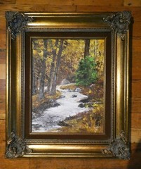 RUNNING STREAM Impressionist LANDSCAPE OIL PAINTING Signed-PURDY-Gold Gilt Frame