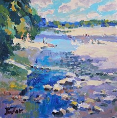 Acrylic painting Waters Ukrainian painter cardboard Unframed original landscape