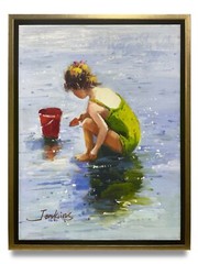 Hungryartist -Original Oil Painting of Little Girl on Canvas 12×16 Framed