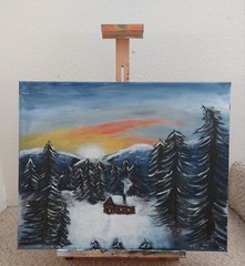 Winter Cabin, Acrylic Painting – 16×20 Hand Painted Artwork on Canvas