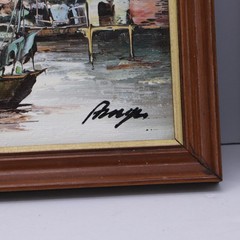 VTG Pair Mini Hong Kong Pottinger Street & Harbor Scenes Signed Oil Paintings