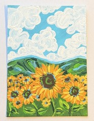 ACEO Original Sunflower Acrylic Mini Sunflowers Landscape by L.M. McGrath
