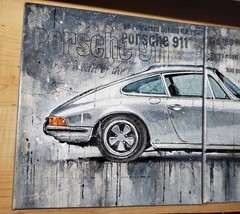 Porsche 911 Turbo 1972 Silver Sports Car Artwork Hand Painted Canvas Wall Decor
