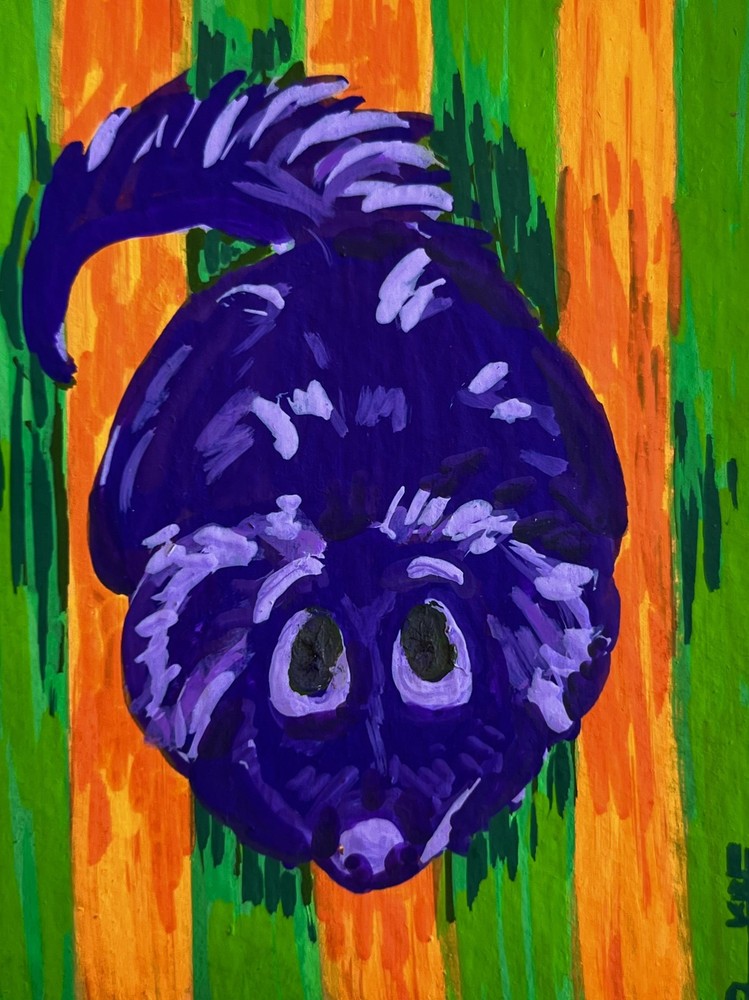 ACEO Original Art dog striped secondary color block dogs by Kai Robin Courtney