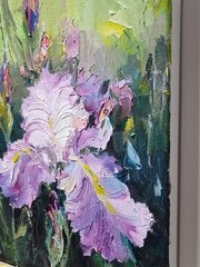 Original Irise oil painting, impressionism, Realism, Purple, Green