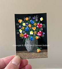 Original Flowers in a Vase Dot Art ACEO by Cheryl Garman-Andrade.