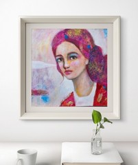 Painting Original Woman Face Portrait GALLERY WRAPPED CANVAS 12x12x1.5 „