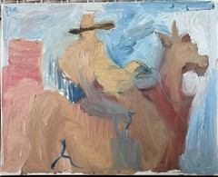 Western Cowboy Surrealism Landscape Oil Painting Canvas 16”x20” Original Signed