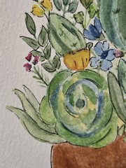 Original Art Cactus Flower Plant Botanical Succulent Dessert 5×7 Watercolor
