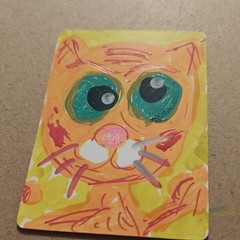 ACEO by Emily Meinert abstract cat face hand-painted yellow/orange green eyes