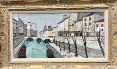 Charles Levier Oil French City Painting Framed Signed Canal