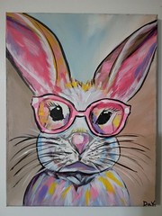 Geek Bunny Pastel 11×14 Canvas Original Art Expressionism Abstract Cute Animals