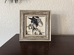ORIGINAL OIL PAINTING WESTERN COWBOY PORTRAIT SIGNED FRAMED 4×4