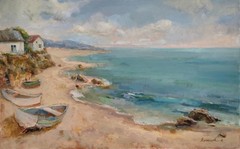 art 748 original painting Oil Seascape 19.68×31.49 in 50×80 cm hardboard modern
